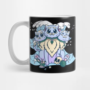 Kawaii Pastel Goth Cute Creepy 3 Headed Cat Skull Mug